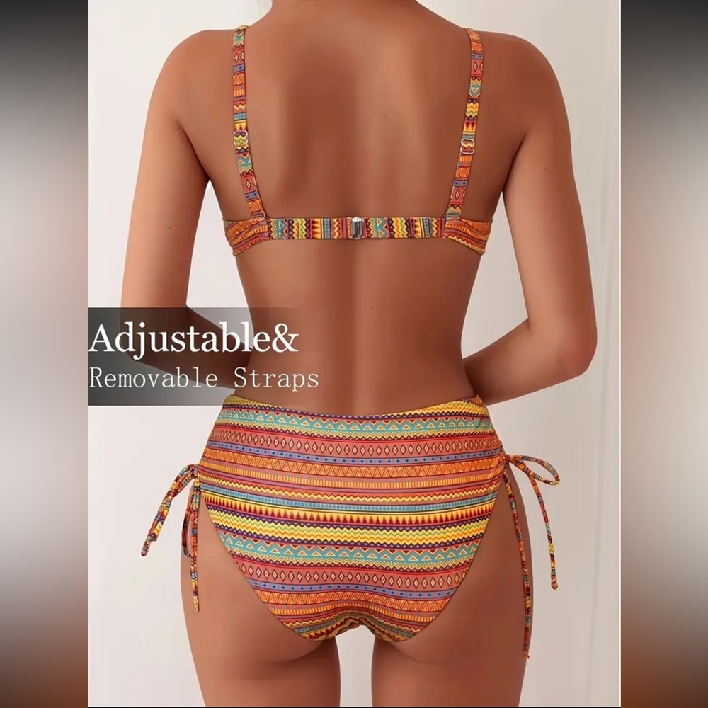Multicolor Ethnic Print Bandeau Bikini Set - Picture 2 of 15